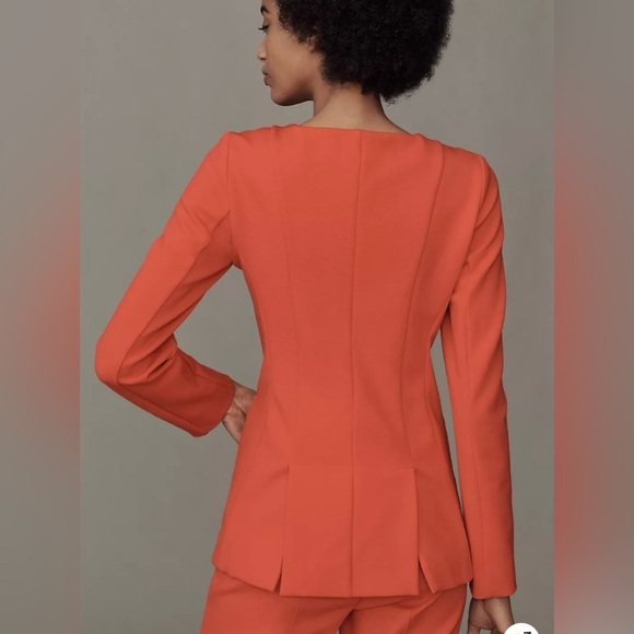 Anthropologie Maeve Blazer Scoop Neck Cutaway Red Jacket - Picture 11 of 11